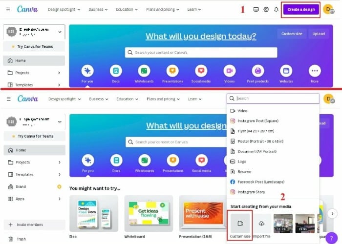 Nhấn vào nút "Custom dimensions" ở góc trên cùng bên