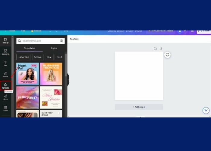 Tùy chọn "Uploads" (Tải lên) để tải lên hình ảnh