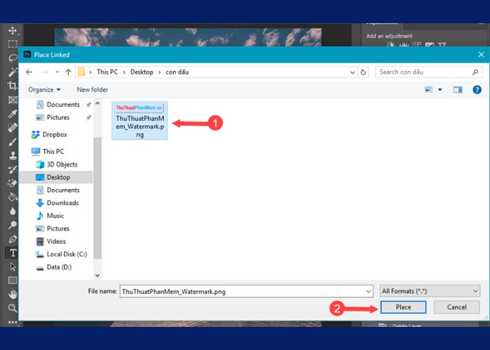 Chọn file logo đã thiết kế sau đó click chuột