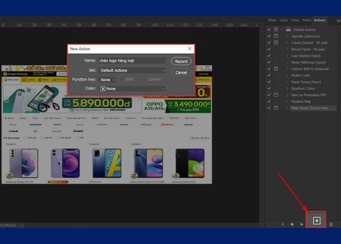 Nhấn vào biểu tượng "New Action" (.) sau đó nhấn