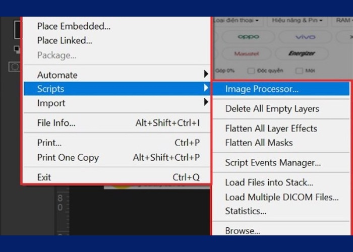 Chọn "File" > "Scripts" > "Image Processor"