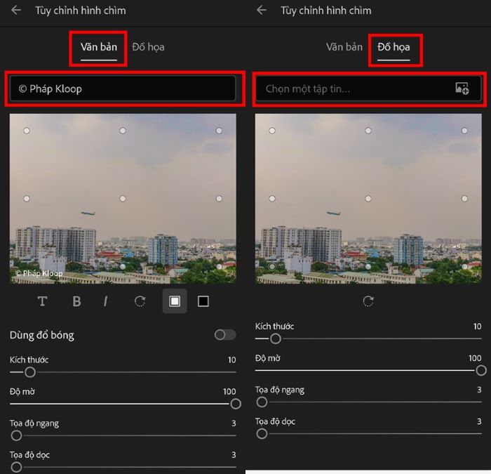 Chọn dạng logo > thiết lập logo