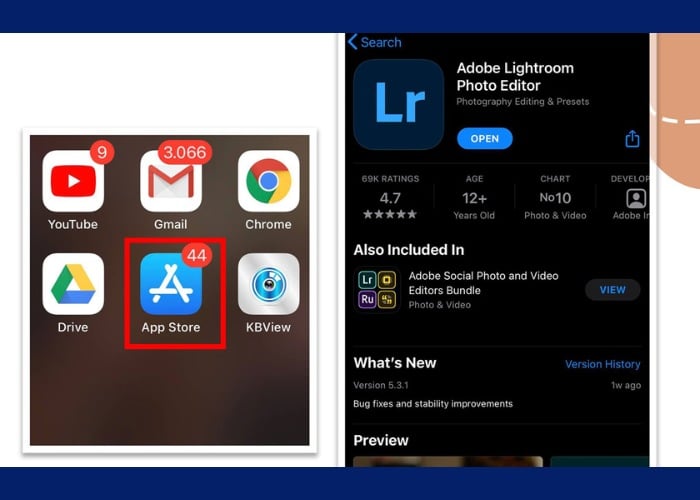 Tải ứng dụng Lightroom lên điện thoại