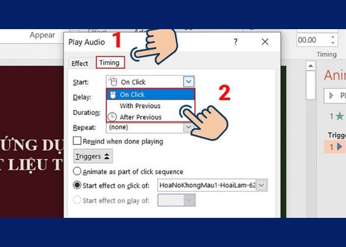 Trong tab "Effect" chọn vào ô "After"