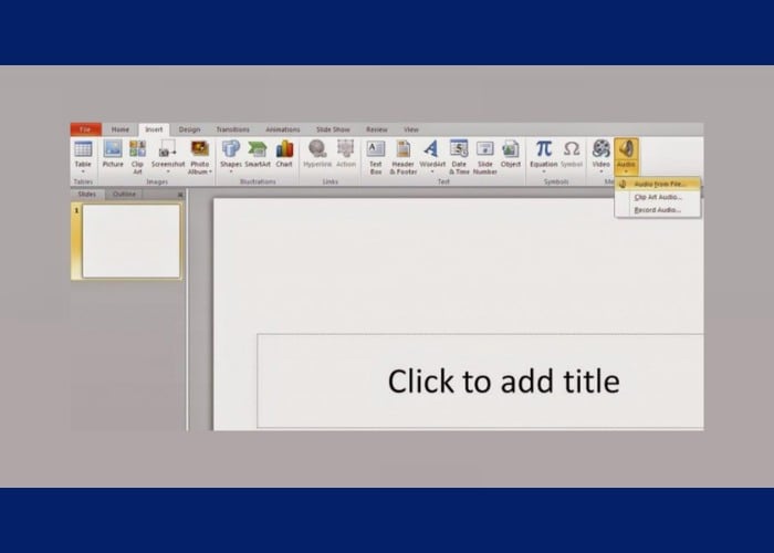 Chọn "Chèn âm thanh" sau đó nhấn "Ghi âm"