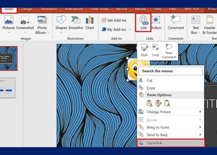 Click chuột phải vào icon tiếp tục nhấn chọn Hyperlink...