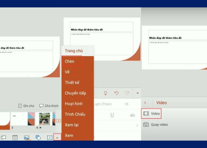 Chọn tab "Insert" sau đó click vào "Video"