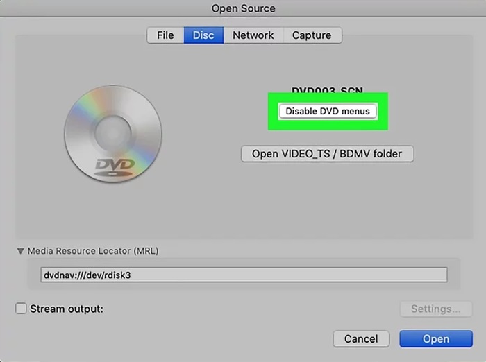 Chọn “Disable DVD menus”