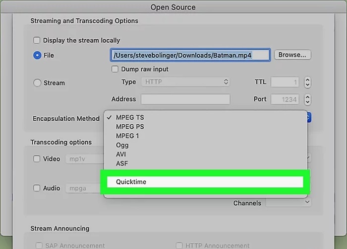 Chọn “Quicktime”