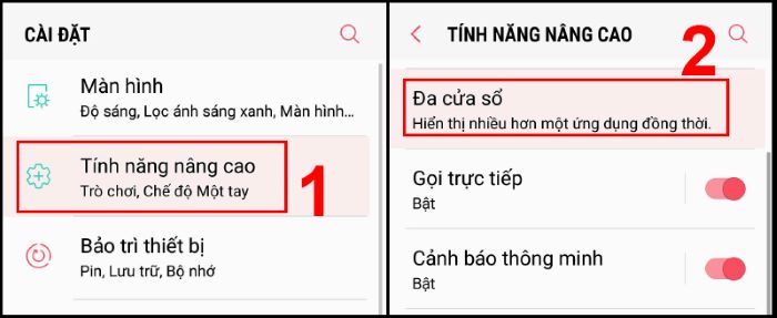 “Tính năng nâng cao” > “Đa cửa sổ”