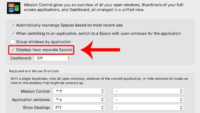 Tick chọn vào mục Displays have separate Spaces