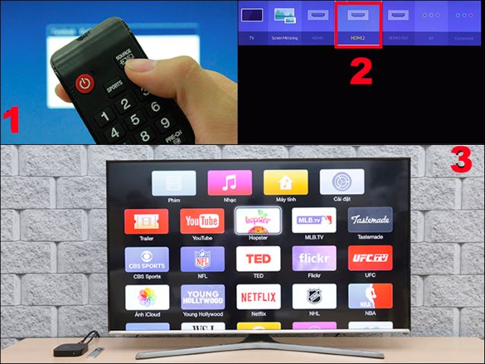 Chọn biểu tượng nút nguồn vào > chọn “HDMI 2”