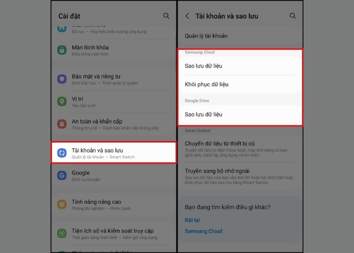 Sao lưu dữ liệu điện thoại Android trong Cài đặt