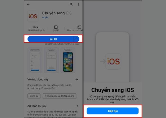 Tải Move to iOS và bắt đầu chuyển dữ liệu