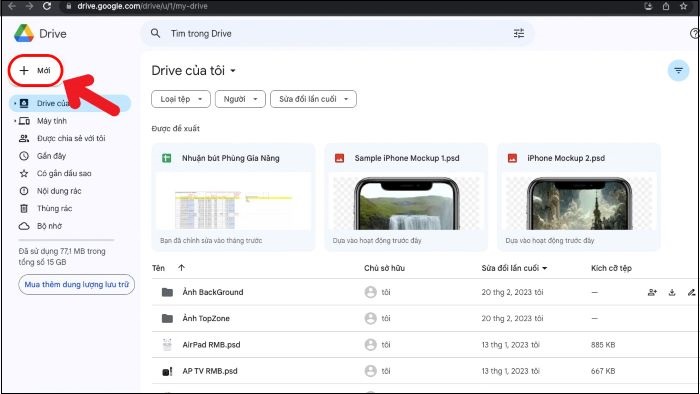 Chọn “Mới” (biểu tượng dấu cộng)