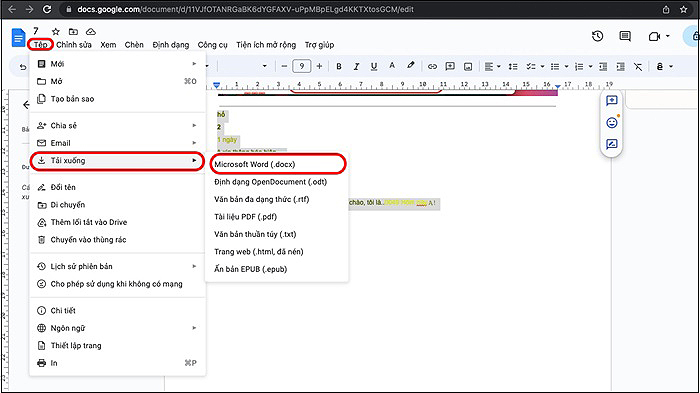 “Tệp” > “Tải xuống” > “Microsoft Word (.docx)”