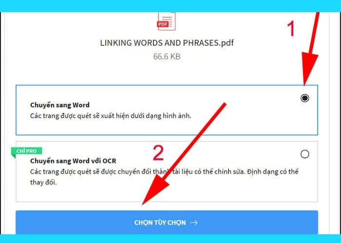 Chọn “Chuyển sang Word” tiếp tục nhấn vào "CHỌN TÙY