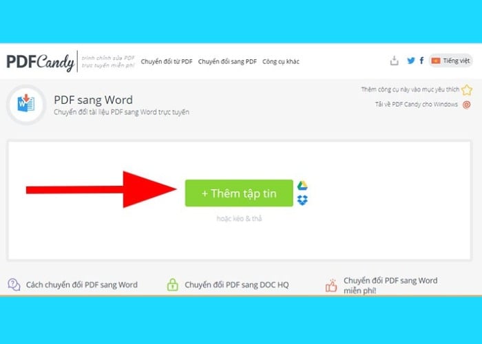 Truy cập PDFCandy chọn "Thêm tập tin"