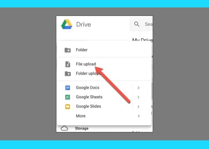 Nhấn chọn vào "File Upload"