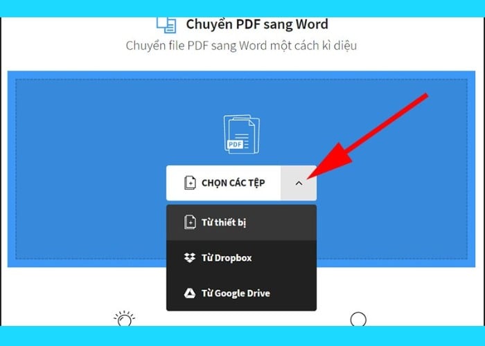 Vào trang Smallpdf nhấn nút “Chọn các tệp”