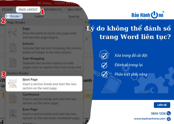 Những cách khắc phục khi đánh số trang liên tục được