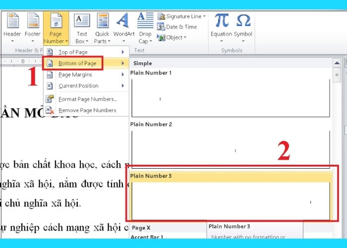 Tùy chỉnh vị trí của số trang theo ý muốn