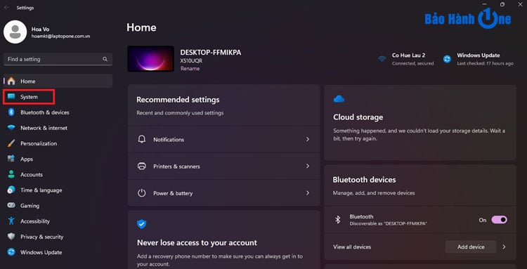 Chọn mục “System”