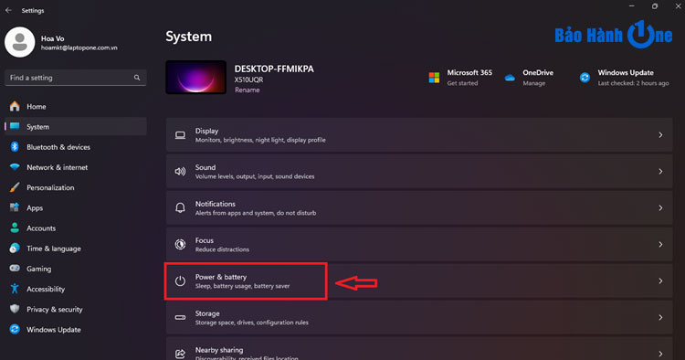 Chọn “Power & battery”
