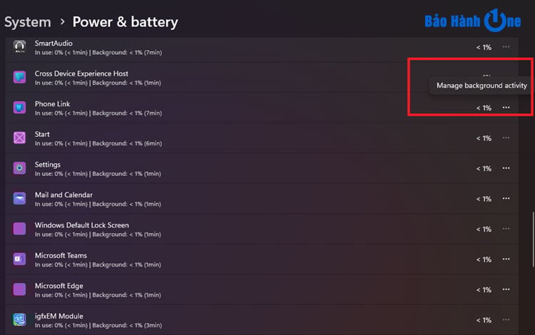 Chọn “Battery usage”