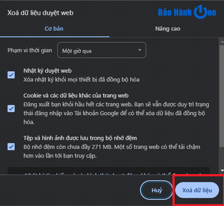 Nhấn “Xóa dữ liệu”