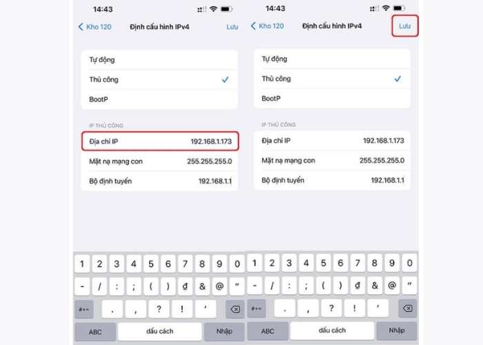 Nhập và sửa lại địa chỉ IP