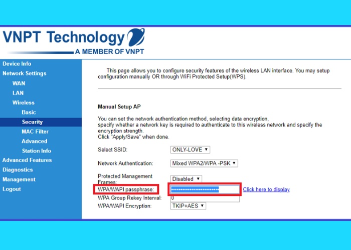 Nhập mật khẩu mới vào ô WPA/WAPI passphrase