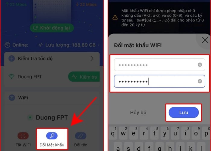 Nhập mật khẩu mới vào 2 khung tương ứng