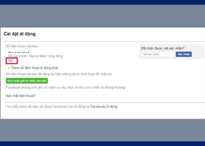 Nhấn vào "Gỡ" dưới số điện thoại muốn xóa