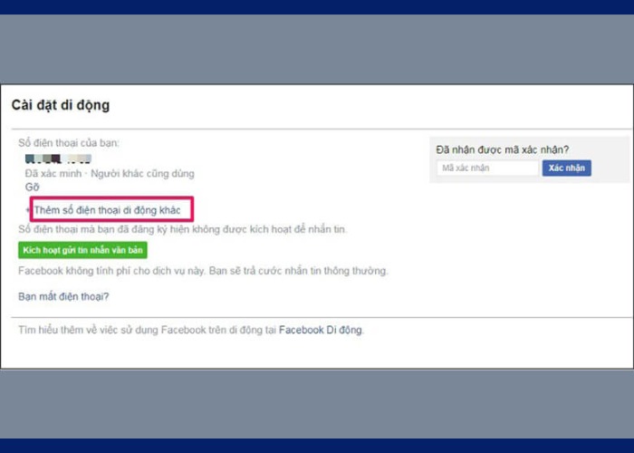 Chọn "Thêm số điện thoại di động khác"