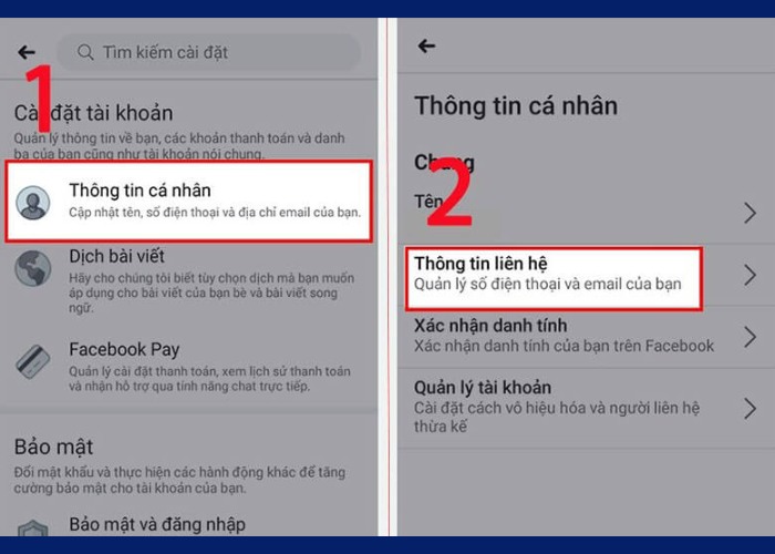 Mục "Thông tin cá nhân" sau đó click vào "Thông