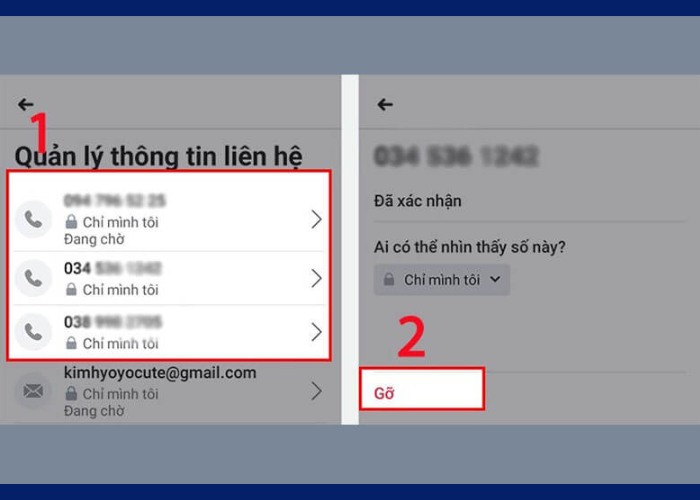Chọn số điện thoại muốn xóa tiếp tục nhấn vào