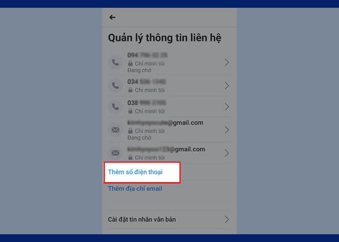 Quay lại mục "Thông tin liên hệ" tiếp tục chọn
