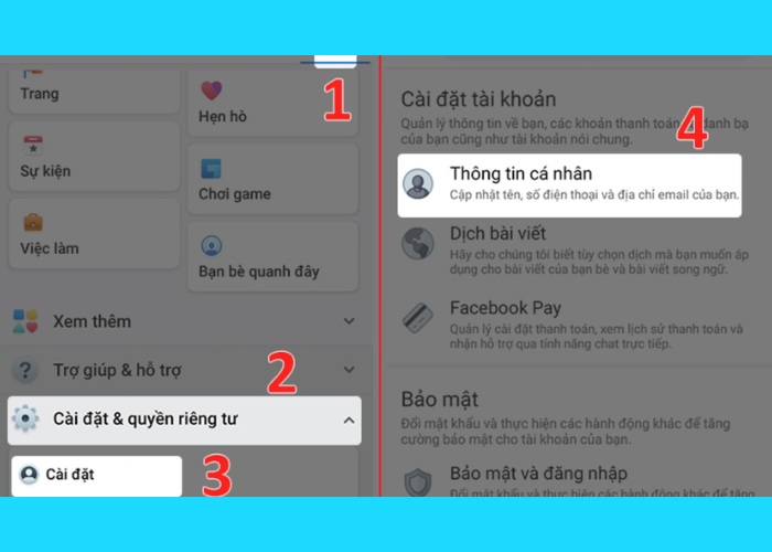 Vào mục "Cài đặt và Quyền riêng tư" chọn vào