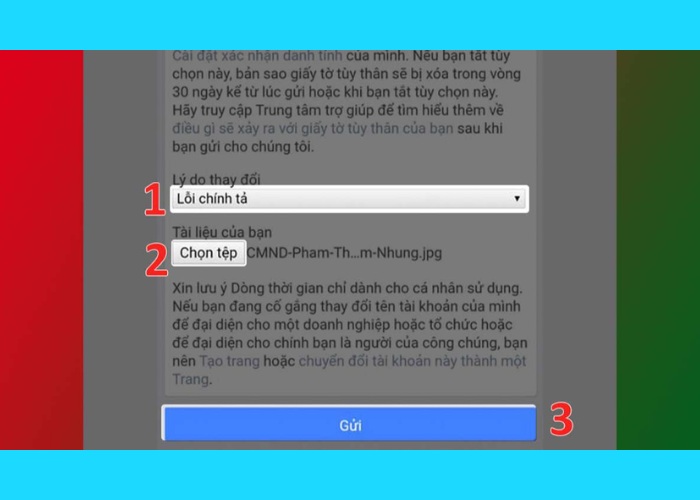 Chọn lý do thay đổi tên tại mục "Lý do