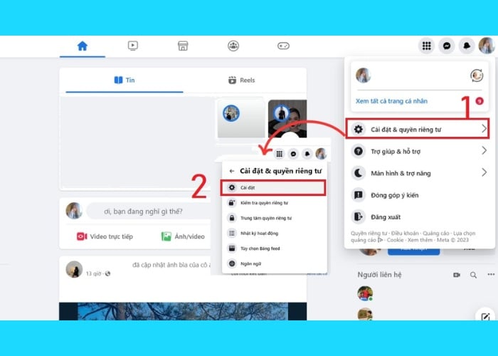Chọn "Cài đặt & Quyền riêng tư" tiếp tục chọn