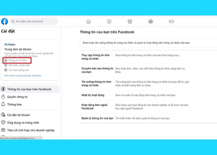 Nhấp chuột vào mục "Thông tin cá nhân"