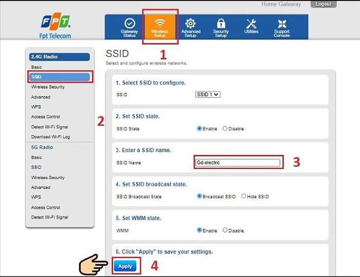 Nhập tên wifi mới vào ô 