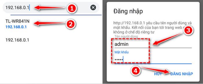 Truy cập vào địa chỉ Modem wifi tương ứng