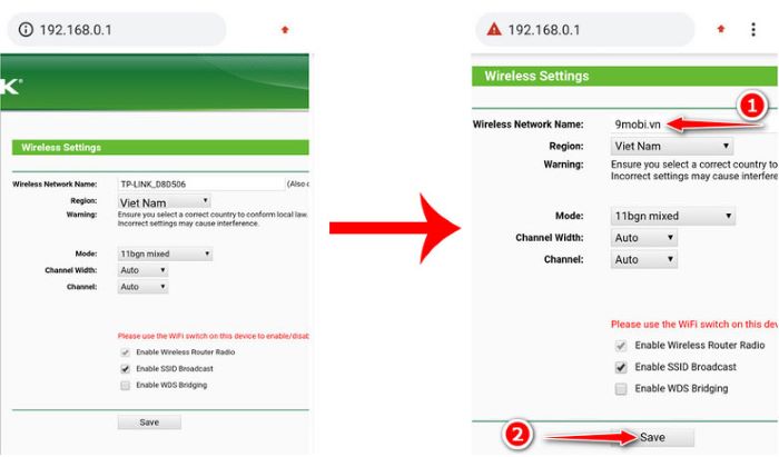 Nhập tên wifi mới vào ô “Wireless Network Name”