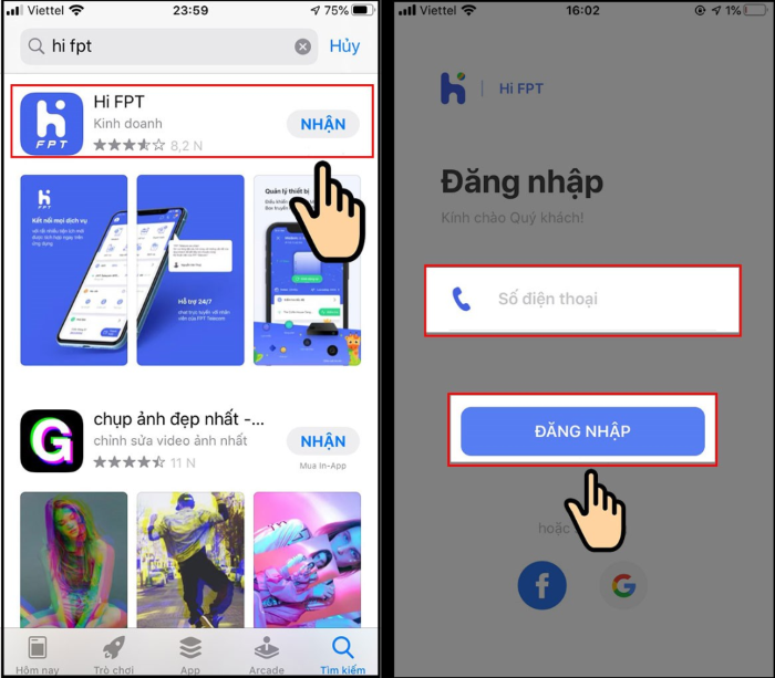 Tải ứng dụng Hi FPT về máy và đăng nhập