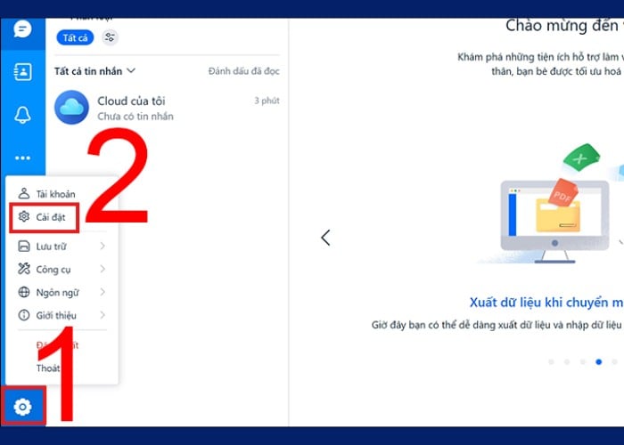 Click vào biểu tượng "Cài Đặt" ở góc dưới bên