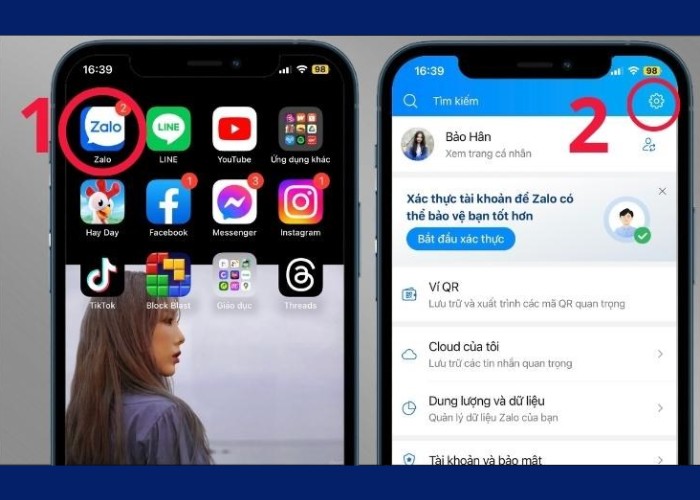Nhấn vào biểu tượng bánh răng cưa để truy cập