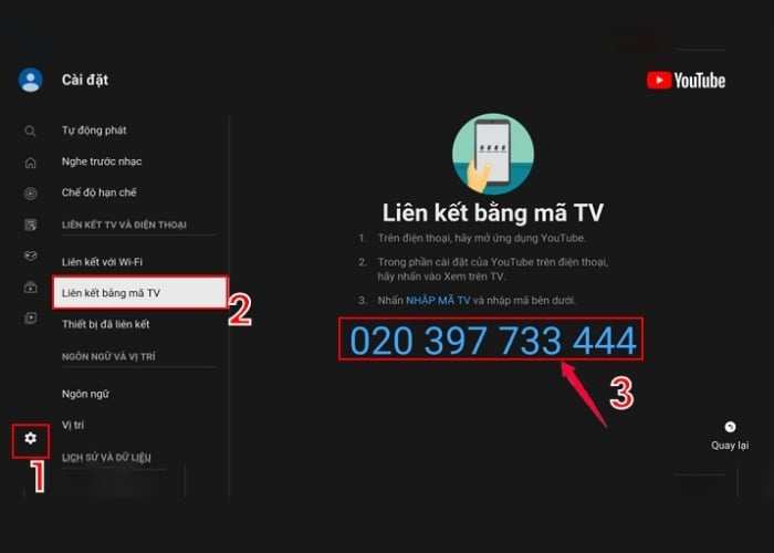 Thao tác kết nối điện thoại&nbsp;với tivi qua YouTube bằng