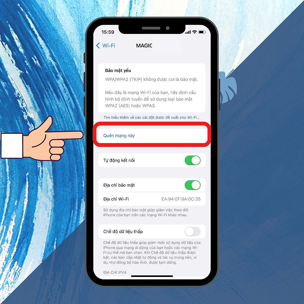 Quên và kết nối lại mạng wifi